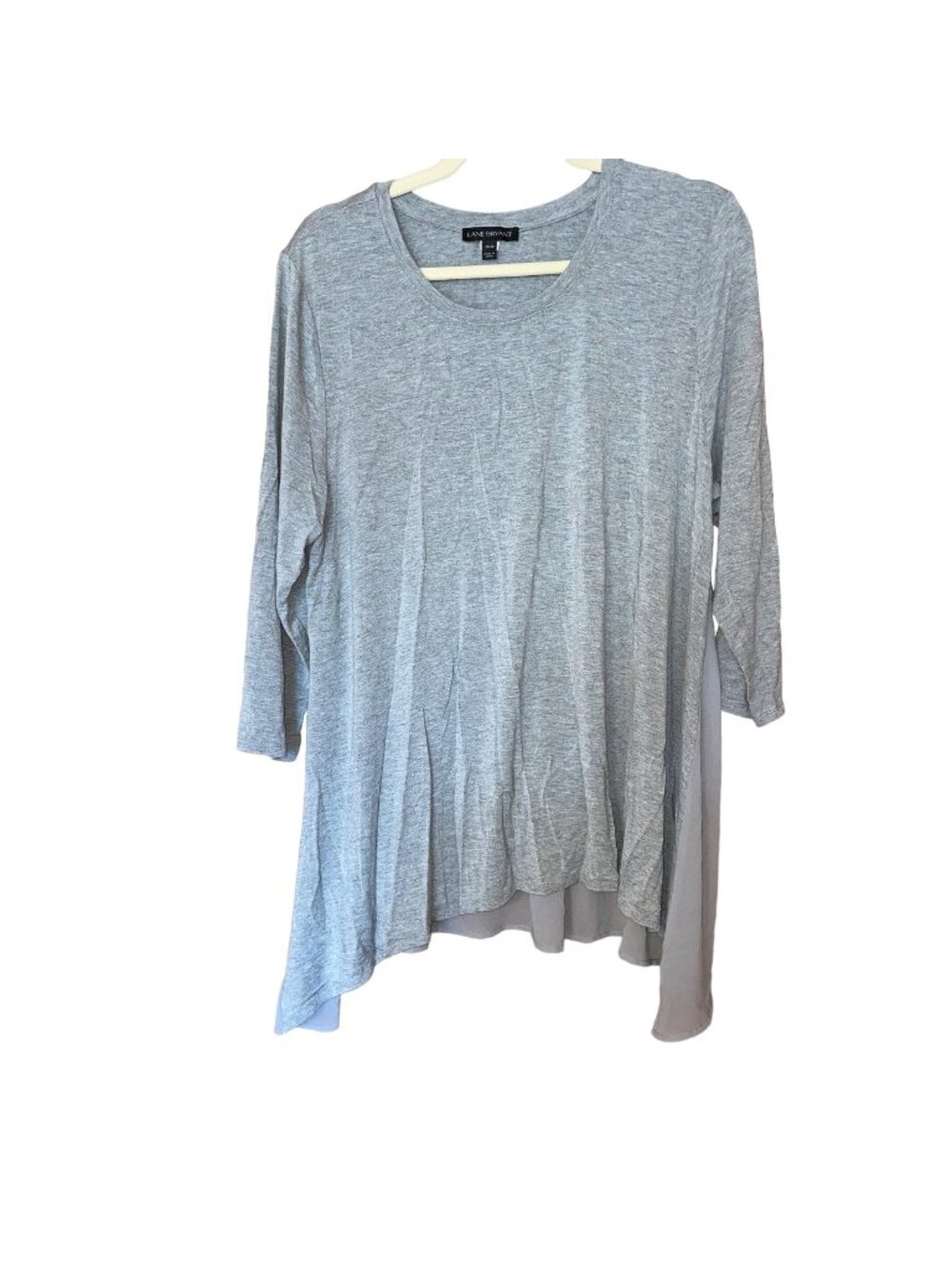 Lane Bryant 18/20 Gray Knit Top Sheer Back 3/4 Sleeves Lightweight & Flowy